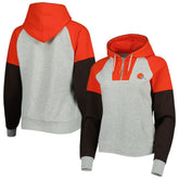Cleveland Browns Antigua Women's Lightweight Jackpot Raglan Half-Zip Pullover Hoodie - Heather Gray - NFL