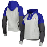 Los Angeles Rams Antigua Women's Lightweight Jackpot Raglan Half-Zip Pullover Hoodie - Heather Gray - NFL