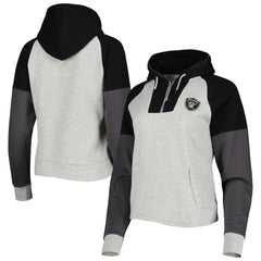 Las Vegas Raiders Antigua Women's Lightweight Jackpot Raglan Half-Zip Pullover Hoodie - Heather Gray - NFL