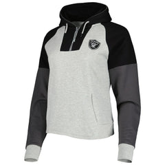 Las Vegas Raiders Antigua Women's Lightweight Jackpot Raglan Half-Zip Pullover Hoodie - Heather Gray - NFL