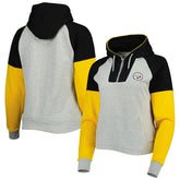 Pittsburgh Steelers Antigua Women's Lightweight Jackpot Raglan Half-Zip Pullover Hoodie - Heather Gray - NFL