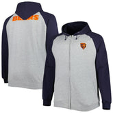 Chicago Bears Big & Tall Fleece Raglan Full-Zip Hoodie Jacket - Heather Gray - NFL