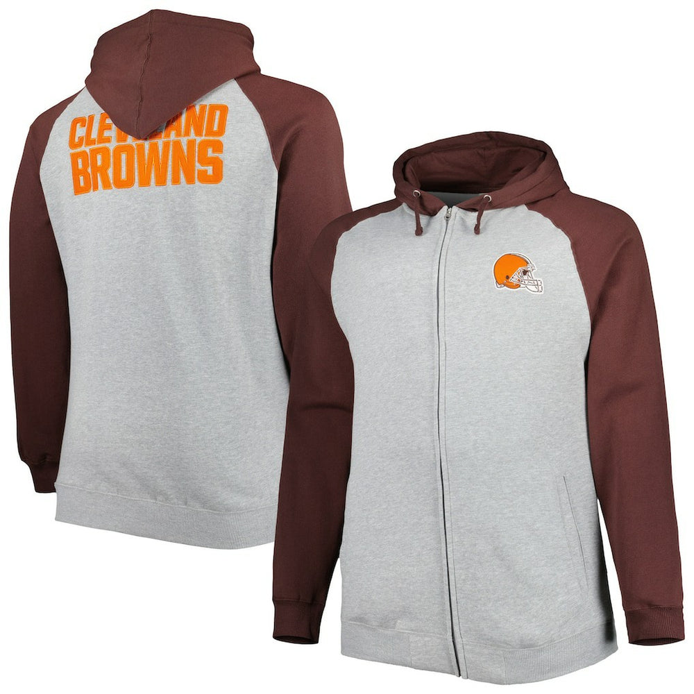Cleveland Browns Big & Tall Fleece Raglan Full-Zip Hoodie Jacket - Heather Gray - NFL