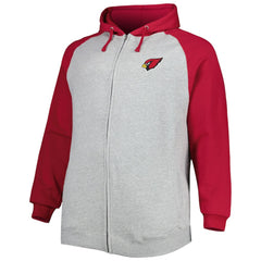 Arizona Cardinals Big & Tall Fleece Raglan Full-Zip Hoodie Jacket - Heather Gray - NFL