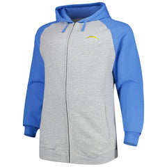 Los Angeles Chargers Big & Tall Fleece Raglan Full-Zip Hoodie Jacket - Heather Gray - Fanatics