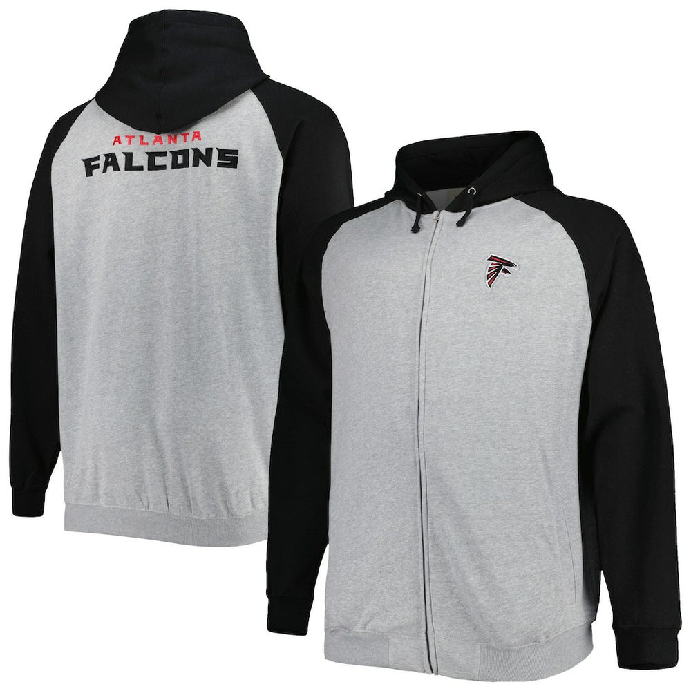Atlanta Falcons Big & Tall Fleece Raglan Full-Zip Hoodie Jacket - Heather Gray - NFL