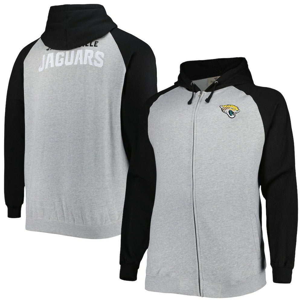 Jacksonville Jaguars Big & Tall Fleece Raglan Full-Zip Hoodie Jacket - Heather Gray - NFL