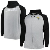Jacksonville Jaguars Big & Tall Fleece Raglan Full-Zip Hoodie Jacket - Heather Gray - NFL