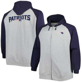 New England Patriots Big & Tall Fleece Raglan Full-Zip Hoodie Jacket - Heather Gray - NFL