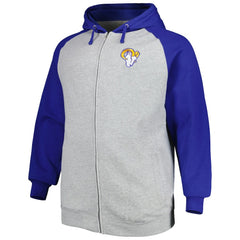 Los Angeles Rams Big & Tall Fleece Raglan Full-Zip Hoodie Jacket - Heather Gray - NFL