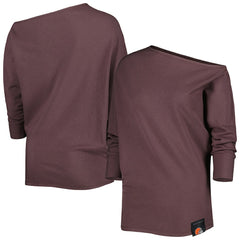 Cleveland Browns KIYA TOMLIN Women's Twisted Tri-Blend Asymmetrical 3/4-Dolman Sleeve Sweatshirt - Brown - NFL