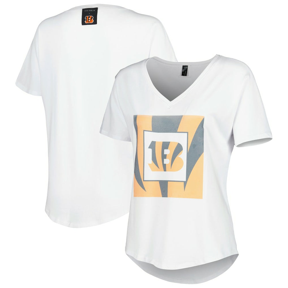 Cincinnati Bengals KIYA TOMLIN Women's V-Neck T-Shirt - White - NFL