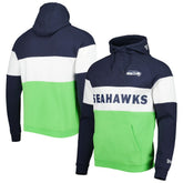 Seattle Seahawks New Era Colorblock Current Pullover Hoodie - Neon Green/College Navy - NFL