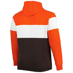 Cleveland Browns New Era Big & Tall Throwback Colorblock Fleece Raglan Pullover Hoodie - Orange/Brown - NFL