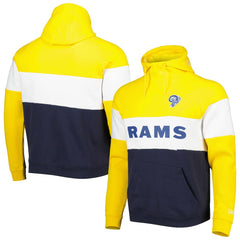 Los Angeles Rams New Era Colorblock Throwback Pullover Hoodie - Navy/Gold - NFL