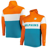 Miami Dolphins New Era Big & Tall Throwback Colorblock Raglan Pullover Hoodie - Aqua - NFL