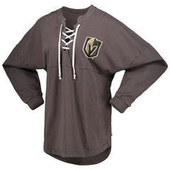 Vegas Golden Knights Fanatics Women's Spirit Lace-Up V-Neck Long Sleeve Jersey T-Shirt - Charcoal | Fanatics Clearance