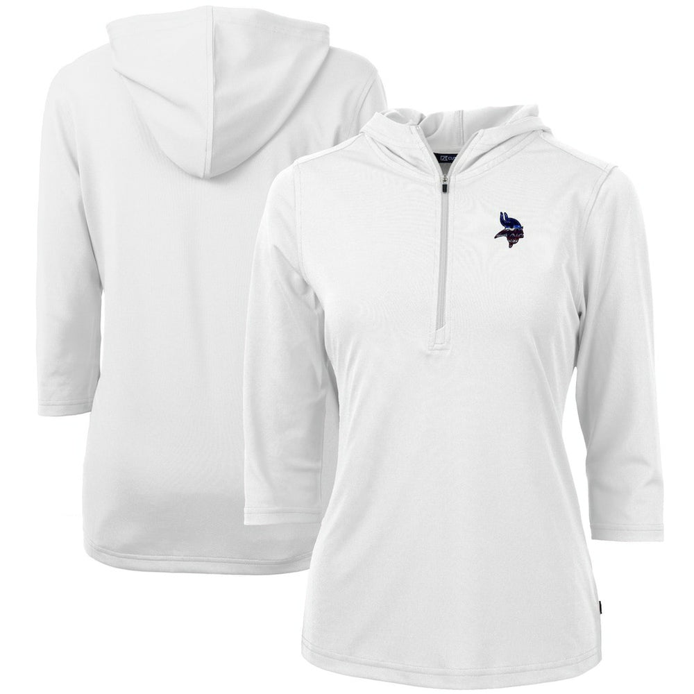 Minnesota Vikings Cutter & Buck Women's Virtue Eco Pique 3/4 Sleeve Half-Zip Pullover Hoodie - White - NFL