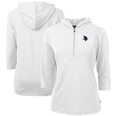 Minnesota Vikings Cutter & Buck Women's Virtue Eco Pique 3/4 Sleeve Half-Zip Pullover Hoodie - White - NFL