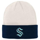 Seattle Kraken Youth Logo Cuffed Knit Hat - Cream/Deep Sea Blue | NHL on sale