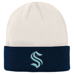 Seattle Kraken Youth Logo Cuffed Knit Hat - Cream/Deep Sea Blue | NHL on sale
