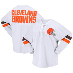 Cleveland Browns Women's Spirit Jersey Lace-Up V-Neck Long Sleeve T-Shirt - White - Fanatics