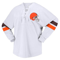 Cleveland Browns Women's Spirit Jersey Lace-Up V-Neck Long Sleeve T-Shirt - White - Fanatics