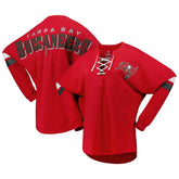 Tampa Bay Buccaneers Women's Spirit Jersey Lace-Up V-Neck Long Sleeve T-Shirt - Red - Fanatics