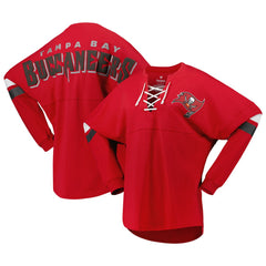Tampa Bay Buccaneers Women's Spirit Jersey Lace-Up V-Neck Long Sleeve T-Shirt - Red - Fanatics