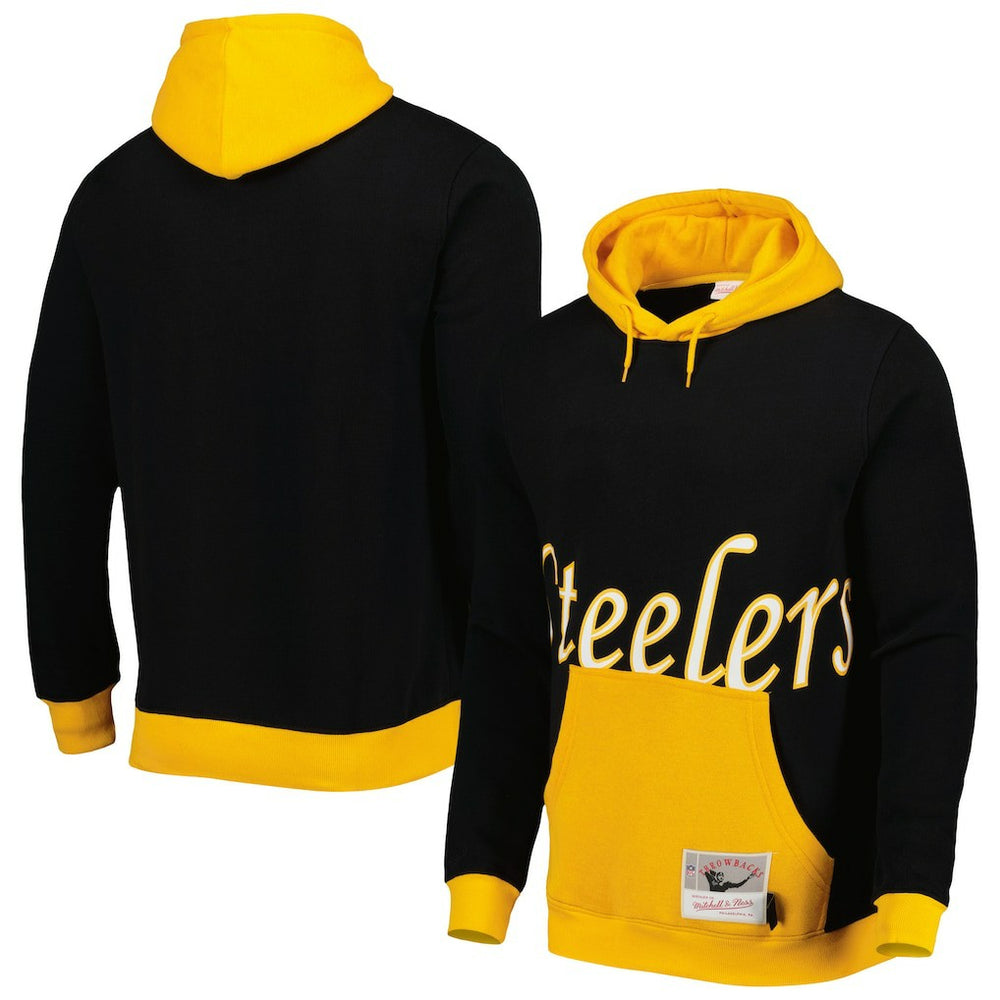 Pittsburgh Steelers Big Face 5.0 Pullover Hoodie - Black - Mitchell & Ness