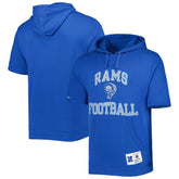 Los Angeles Rams Washed Short Sleeve Pullover Hoodie - Royal - Mitchell & Ness