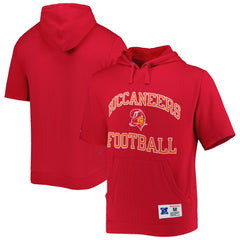 Tampa Bay Buccaneers Washed Short Sleeve Pullover Hoodie - Scarlet - Mitchell & Ness