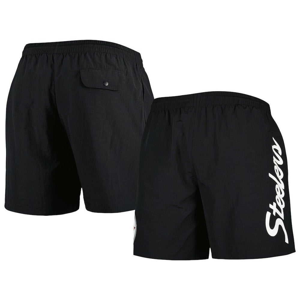 Pittsburgh Steelers Team Essentials Nylon Shorts - Black - Mitchell & Ness
