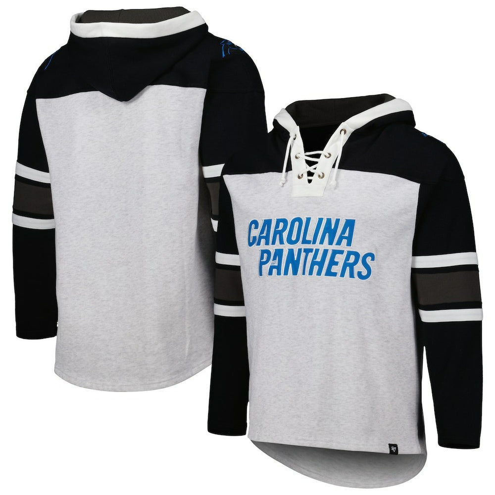 Carolina Panthers '47 Gridiron Lace-Up Pullover Hoodie - Heather Gray - 47 brand