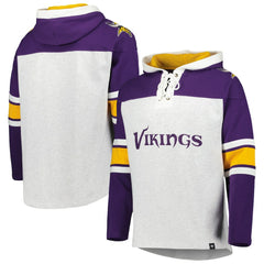Minnesota Vikings '47 Gridiron Lace-Up Pullover Hoodie - Heather Gray - 47 brand