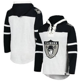 Las Vegas Raiders '47 Historic Logo Gridiron Lace-Up Pullover Hoodie - Heather Gray - 47 brand