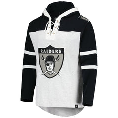 Las Vegas Raiders '47 Historic Logo Gridiron Lace-Up Pullover Hoodie - Heather Gray - 47 brand