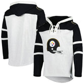 Pittsburgh Steelers '47 Historic Logo Gridiron Lace-Up Pullover Hoodie - Heather Gray - 47 brand