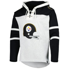 Pittsburgh Steelers '47 Historic Logo Gridiron Lace-Up Pullover Hoodie - Heather Gray - 47 brand