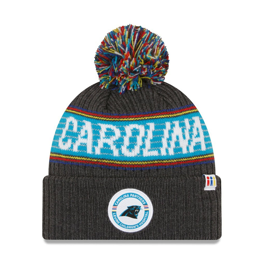 Carolina Panthers New Era 2022 Greg Olsen x Atrium Health Levine Children's Hospital Pom Knit Hat - Heather Charcoal - NFL