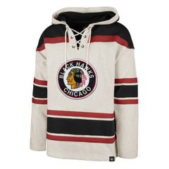 Chicago Blackhawks '47 Rockaway Lace-Up Pullover Hoodie - Oatmeal | 47 brand Clearance