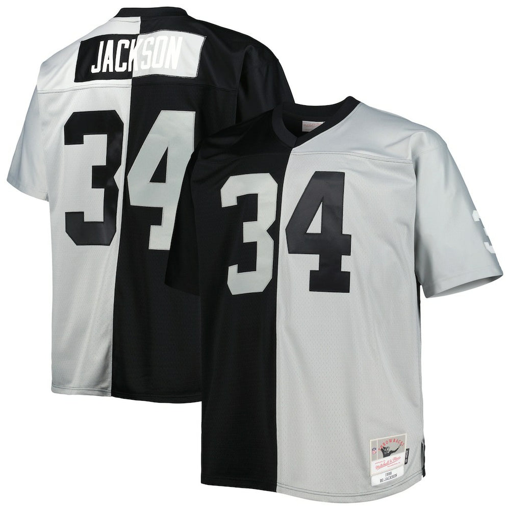 Bo Jackson Las Vegas Raiders Big & Tall Split Legacy Retired Player Replica Jersey - Black/Silver - Mitchell & Ness