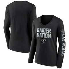 Las Vegas Raiders Women's Hometown Sweep Long Sleeve V-Neck T-Shirt - Black - Fanatics