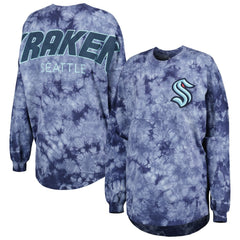 Seattle Kraken Fanatics Women's Crystal-Dye Long Sleeve T-Shirt - Deep Sea Blue | Fanatics Clearance