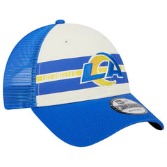 Los Angeles Rams New Era Team Stripe Trucker 9FORTY Snapback Hat - Cream/Royal - NFL