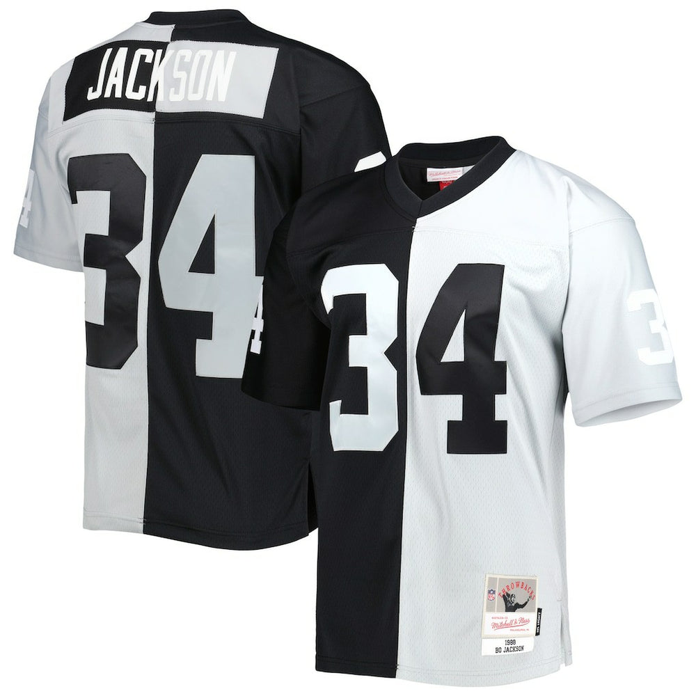 Bo Jackson Las Vegas Raiders 1988 Split Legacy Replica Jersey - Black/Silver - Mitchell & Ness