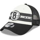 New Era Brooklyn Nets Stripes 9FORTY Trucker Snapback Hat Black