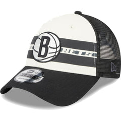 New Era Brooklyn Nets Stripes 9FORTY Trucker Snapback Hat Black