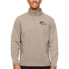 Denver Broncos Antigua Course Quarter-Zip Pullover Top - Oatmeal - NFL