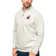 Cleveland Browns Antigua Gambit Quarter-Zip Pullover Top - Oatmeal - NFL